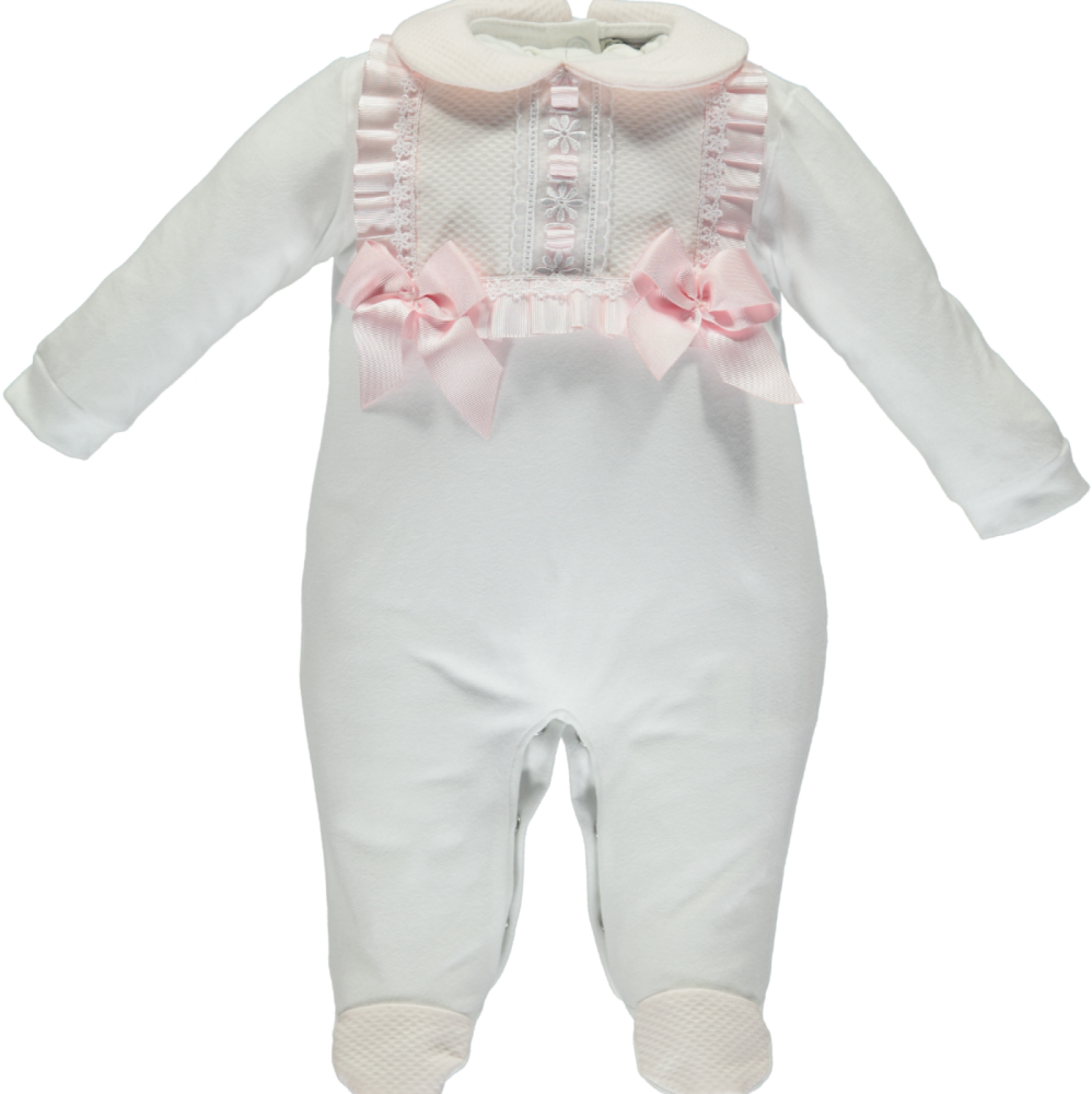 Piccola Speranza white babygrow with pink bows